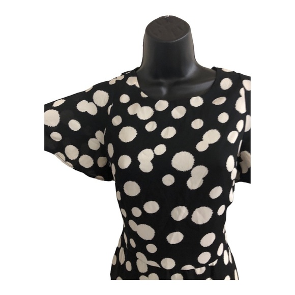 Nicole miller studio black oversize polka dot flutter hem flirty dress size 2 - Picture 13 of 16
